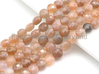 Double Sided Turtle Shell Cut Natural Moonstone Coin Shape beads, 6mm/8mm/10mm Natural Peach Moonstone Beads, 16" Full strand, Sku#UA13