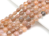 Double Sided Turtle Shell Cut Natural Moonstone Coin Shape beads, 6mm/8mm/10mm Natural Peach Moonstone Beads, 16" Full strand, Sku#UA13