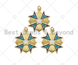 Gold Filled Enamel Star Medallion Pendant, 18K Gold Filled Tuequoise Blue/White Enamel Charm,Enamel Jewelry,23x24mm,Sku#Z1361