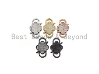 CZ Micro Pave Clover InterLock Clasp, Buckle Interlock, Interlocking Clasp Fastener, 16x26mm, sku#H286