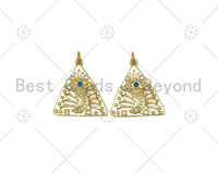 CZ Micro Pave Evil Eye Cresent Moon On Hollow Out Triangle Pendant, 18K Gold Filled CZ Charm, Necklace Bracelet Pendant,21x23mm,Sku#Y496