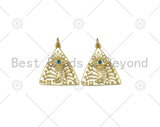 CZ Micro Pave Evil Eye Cresent Moon On Hollow Out Triangle Pendant, 18K Gold Filled CZ Charm, Necklace Bracelet Pendant,21x23mm,Sku#Y496