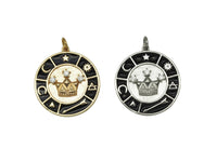 CZ Enamel Crown Coin Pendant, Sku#ZX44