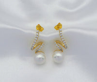 Pearl on Swirl Line CZ Stud Earrings, Sku#ZX79