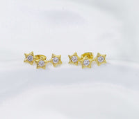 CZ Triple Five Point Star Stud Earrings, Sku#Z1448