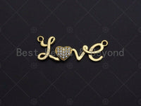 18K Gold LOVE With CZ Micro Pave Heart Connector, Love Necklace pendant, Love heart bracelet Connector, 12x33mm, sku#LK14