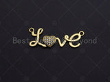 18K Gold LOVE With CZ Micro Pave Heart Connector, Love Necklace pendant, Love heart bracelet Connector, 12x33mm, sku#LK14