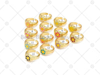 Enamel Smiley Face On Round Sunflower Open Ring, Sku#X281