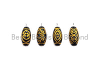 Natural Tibetan Agate Oval Shape Beads, Black Gold Dzi beads, Barrel Agate Beads, 10x20mm, sku#U593