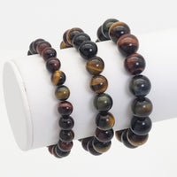 Red Yellow Blue Tiger Eye Round Stretchy Bracelet, Sku#EF445