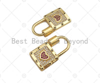 18K Gold Pink Heart Padlock Clasp, CZ Micro Pave Clasp, Gold Padlock Clasp, Fancy Pave Lock,14x27mm,sku#K147