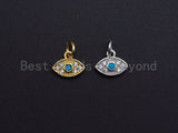 Turquoise Clear CZ Micro Pave Oval Evil Eye Shape Pendant,Cubic Zirconia Oval Charm,Gold/Silver Tone,8x10mm,sku#Z466