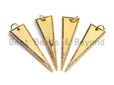 CZ Colorful Micro Pave Flat Triangle Gold Pendant, Triangle Shaped Pave Pendant, Gold plated, 14x48mm, Sku#F875