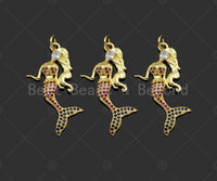 Gold Filled Fuchsia CZ Micro Pave Mermaid Shape Pendant, 18K Gold Filled Mermaid Charm, Necklace Bracelet Charm Pendant,16x33mm,Sku#LK363