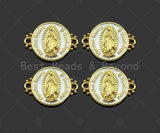 Gold Filled White Enamel Virgin Mary On Round Coin Shape Connector, 18K Gold Filled Enamel Link, Enamel Jewelry, 22x17mm,Sku#LD108