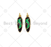 Green and Black Enamel Teardrop Shape Pendant,18K Gold Filled Enamel Charm,Enamel Jewelry,23x7mm,Sku#LK410