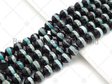 Dzi Agate Faceted Round Beads with Blue Line, 6mm/8mm/10mm/12mm, Light Blue Black Tibetan Beads, Agate Beads, 15.5'' Full Strand,Sku#U1071