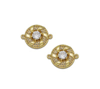 Big CZ Gold Swirl Round Connector Charm, Sku#LK769