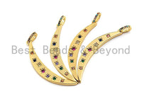 CZ Colorful Micro Pave Flat Crescent Moon Gold Pendant, Moon Shaped Pave Pendant, Gold plated, 7x49mm, Sku#F874