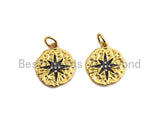 Clear Black CZ Micro Pave Starburst Hammered Gold Pendant/Charm,Star Cubic Zirconia Pendant, 24K Gold Tone,15x17mm,Sku#Z446