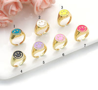 CZ Pave Enamel Smiley Face Ring, Sku#X363