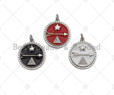 Colorful Enamel Pave Arrow Triangle Five Star On Round Coin Pendant,Silver Enamel Pendant,Pave Enamel Jewelry Findings,20x23mm,Sku#L441