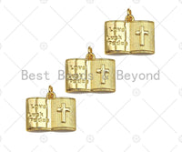 18K Dainty Gold Love Luck Cross On Book Shape Pendant/Charm,Book Medallion Charm, Necklace Bracelet Charm Pendant,20x16mm, Sku#LK255