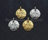 CZ Micro Pave Moon Star On Round Coin Shape Pendant, Gold/Silver Plated Jewelry, Necklace Bracelet Charm Pendant, 10mm,sku#F1230