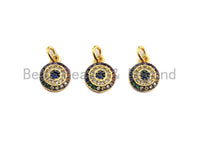 Colorful CZ Micro Pave Evil Eye on Disc Pendant/Charm,Round Evil Eye CZ Pendant, 24K Gold Tone,9x12mm,Sku#Z525