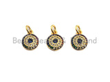 Colorful CZ Micro Pave Evil Eye on Disc Pendant/Charm,Round Evil Eye CZ Pendant, 24K Gold Tone,9x12mm,Sku#Z525
