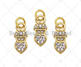 CZ Micro Pave Heart with Crown Dainty Charms, Dainty Heart Charms, Gold Charm Pendant, Necklace Charms, 6x14mm, Sku#F1344