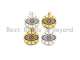 Colorful CZ Micro Pave Round Evil Eye on Disc Pendant/Charm, Lucky eye Cubic Zirconia Pendant, Silver/Gold Tone,20x23mm,Sku#Y204