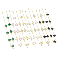 Green pink white black gold Flower Necklace, Sku#FH227