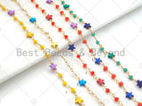 1 Foot/Yard- 6mm Colorful Star Rosary Chain- Brass Wire Wrapped Gold Plated Chain- DIY Necklace/Bracelet Link Findings, sku#V65