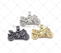 CZ Micro Pave Motorcycle Shape Pendant, Silver/Gold/Black Motorcycle Charm, Necklace Bracelet Charm Pendant,Sku#Y553