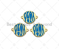 Enamel Turquoise Blue Fish Shape On Round Coin Connector,Dainty Gold Round Connector,Enamel Jewelry,19x15mm,Sku#Y420