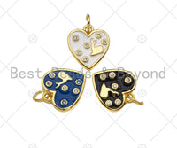 Gold Filled White/Black/Blue Enamel Heart Shape Pendant,CZ Micro Pave 18K Gold Filled Enamel Charm,Enamel Jewelry,13x12mm,Sku#LK345