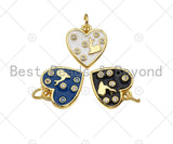 Gold Filled White/Black/Blue Enamel Heart Shape Pendant,CZ Micro Pave 18K Gold Filled Enamel Charm,Enamel Jewelry,13x12mm,Sku#LK345