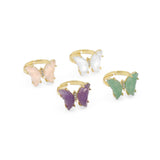 Natural Gemstone CZ Butterfly Adjustable Ring, Sku#FH223