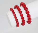 Natural Red MOP Faceted Round Stretchy Bracelet, 8mm/10mm/12mm. Sku#EF273