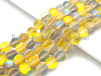 Matte Dusty Yellow Aura beads, round 6mm/10mm Yellow Aura Manmade Moonstone Beads, 15.5" Full Strand, sku#U935