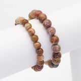 Genuine Wood Agate Round Faceted Stretchy Bracelet, 8mm/10mm, Sku#EF363