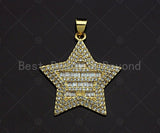 18K Gold Five Point Star Shape Pendant, Star Charm, Star Pave Pendant, Gold plated, 26mm, Sku#LK58