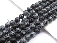 Quality Natural Snowflake Beads, 6mm/8mm/10mm/12mm round faceted, Black white snowflake,15.5" full strand, sku#U523