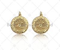 Gold Filled Chinese Love Word On Round Shape Pendant, 14KK Gold Filled Love Medallion Charm, Necklace Bracelet Charm, 17x20mm, Sku#ZX18