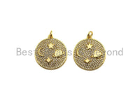 CZ Pave Star Sun Moon Planet Pendant, Gold CZ Micro Pave pendant, 22x24mm,sku#F1063