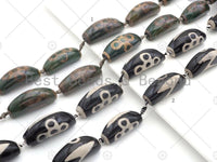 Natural Green Black Agate Curve Spacer Beads, Flower Lightning Style Agate Pendant Beads, Tibetan Dzi Beads, 43x16mm, Sku#U1129