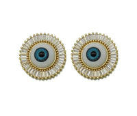 Baguette CZ Enamel Evil Eye On Round Flower Charm, Sku#L669