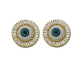 Baguette CZ Enamel Evil Eye On Round Flower Charm, Sku#L669