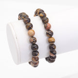 Brown Picture Jasper Round Stretchy Bracelet, Sku#EF447